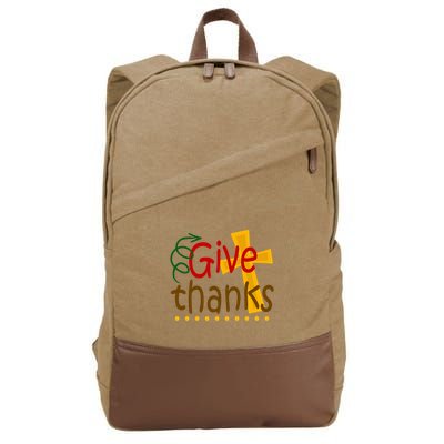 Give Thanks Cross Thanksgiving Cotton Canvas Backpack