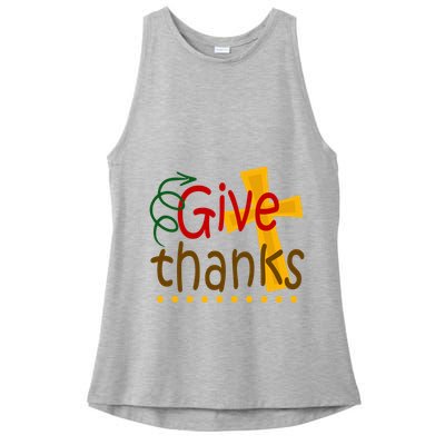 Give Thanks Cross Thanksgiving Ladies PosiCharge Tri-Blend Wicking Tank