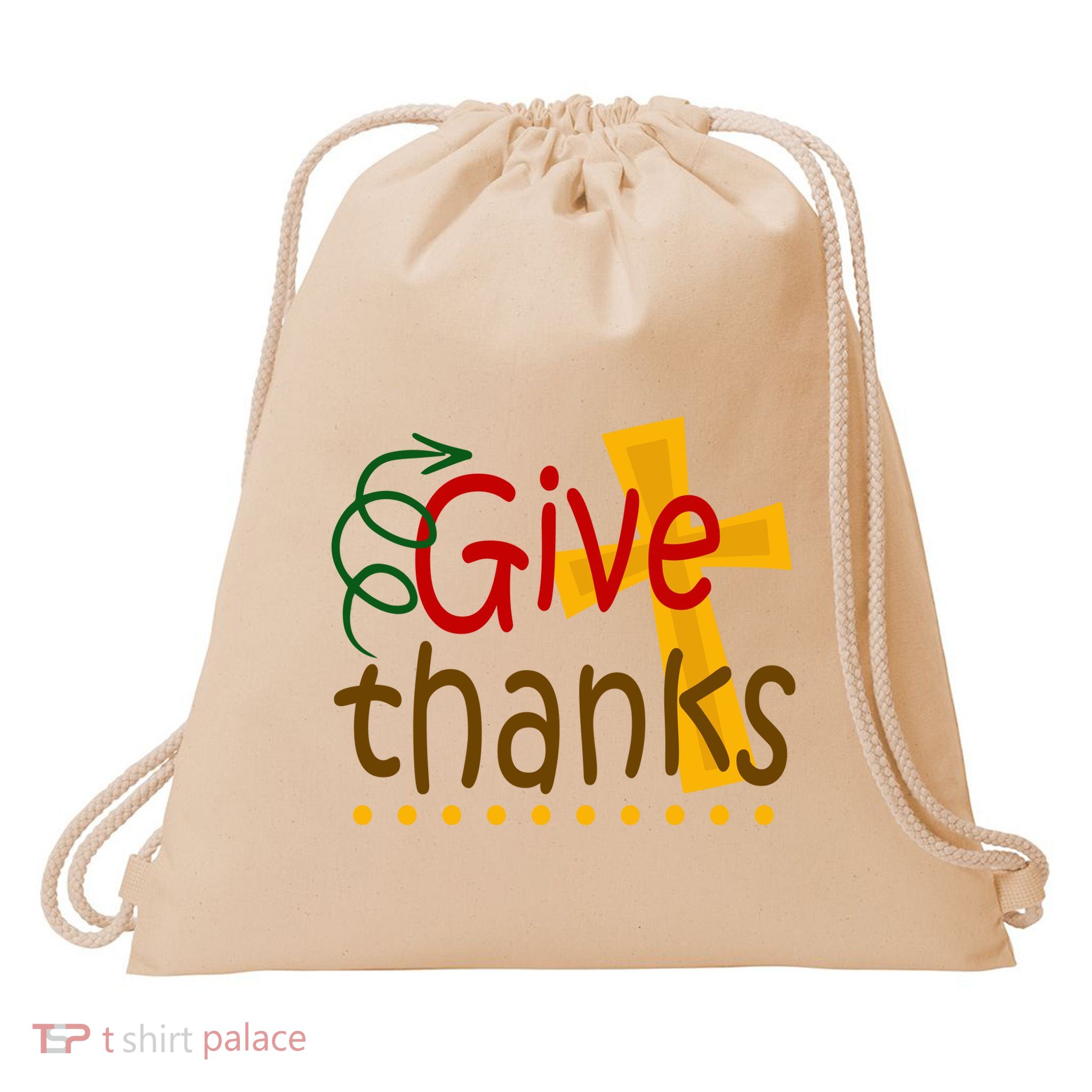 Give Thanks Cross Thanksgiving Drawstring Bag