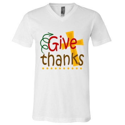 Give Thanks Cross Thanksgiving V-Neck T-Shirt