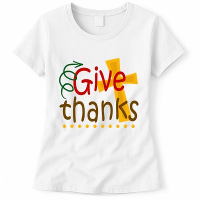 Give Thanks Cross Thanksgiving Womens T-Shirt