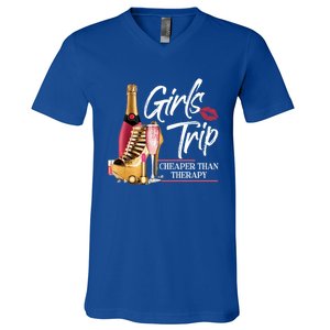 Girls Trip Cheaper Than A Therapy Funny Wine Party Funny Gift V-Neck T-Shirt