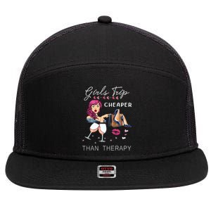 Girls Trip Cheaper Than A Therapy Funny Wine Party Gift 7 Panel Mesh Trucker Snapback Hat