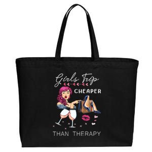 Girls Trip Cheaper Than A Therapy Funny Wine Party Gift Cotton Canvas Jumbo Tote