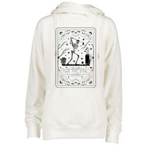 Golfer Tarot Card Celestial Skeleton Golf Player Golfing Womens Funnel Neck Pullover Hood