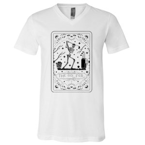 Golfer Tarot Card Celestial Skeleton Golf Player Golfing V-Neck T-Shirt