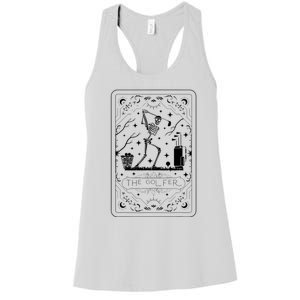 Golfer Tarot Card Celestial Skeleton Golf Player Golfing Women's Racerback Tank