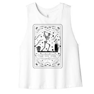 Golfer Tarot Card Celestial Skeleton Golf Player Golfing Women's Racerback Cropped Tank