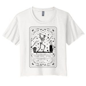 Golfer Tarot Card Celestial Skeleton Golf Player Golfing Women's Crop Top Tee