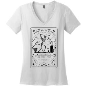 Golfer Tarot Card Celestial Skeleton Golf Player Golfing Women's V-Neck T-Shirt