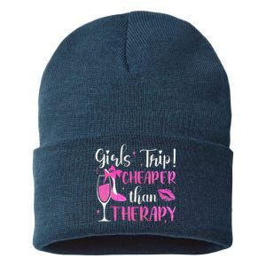 Girl Trip Cheaper Than A Therapy Funny Weekend Wine Party Sustainable Knit Beanie