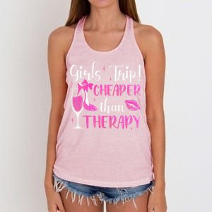 Girl Trip Cheaper Than A Therapy Funny Weekend Wine Party Women's Knotted Racerback Tank