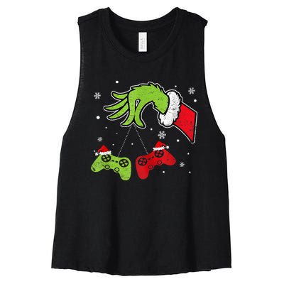 Gaming Teen Christmas Matching Pajamas Funny Gamer Women's Racerback Cropped Tank