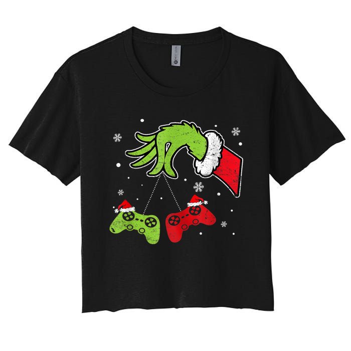 Gaming Teen Christmas Matching Pajamas Funny Gamer Women's Crop Top Tee