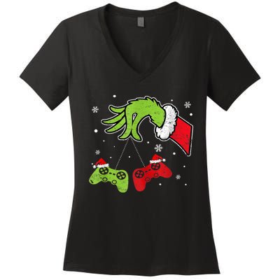 Gaming Teen Christmas Matching Pajamas Funny Gamer Women's V-Neck T-Shirt