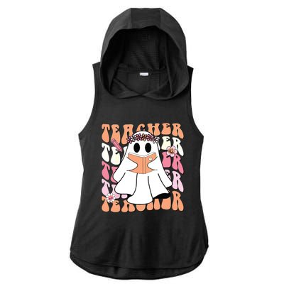 Groovy Teacher Cute Ghost Teaching Halloween Spooky Season Ladies PosiCharge Tri-Blend Wicking Draft Hoodie Tank