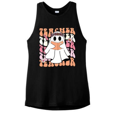 Groovy Teacher Cute Ghost Teaching Halloween Spooky Season Ladies PosiCharge Tri-Blend Wicking Tank