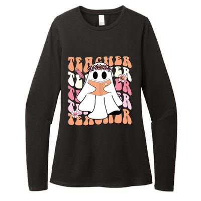 Groovy Teacher Cute Ghost Teaching Halloween Spooky Season Womens CVC Long Sleeve Shirt