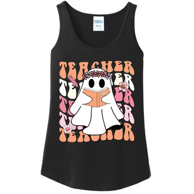 Groovy Teacher Cute Ghost Teaching Halloween Spooky Season Ladies Essential Tank