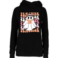 Groovy Teacher Cute Ghost Teaching Halloween Spooky Season Womens Funnel Neck Pullover Hood