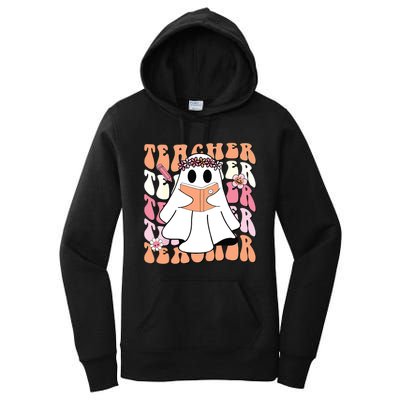 Groovy Teacher Cute Ghost Teaching Halloween Spooky Season Women's Pullover Hoodie