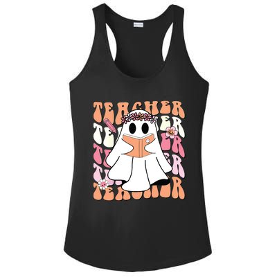 Groovy Teacher Cute Ghost Teaching Halloween Spooky Season Ladies PosiCharge Competitor Racerback Tank