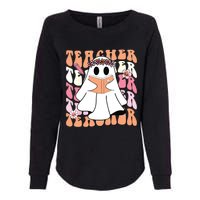 Groovy Teacher Cute Ghost Teaching Halloween Spooky Season Womens California Wash Sweatshirt