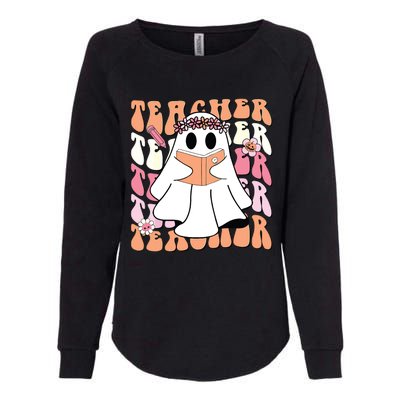 Groovy Teacher Cute Ghost Teaching Halloween Spooky Season Womens California Wash Sweatshirt