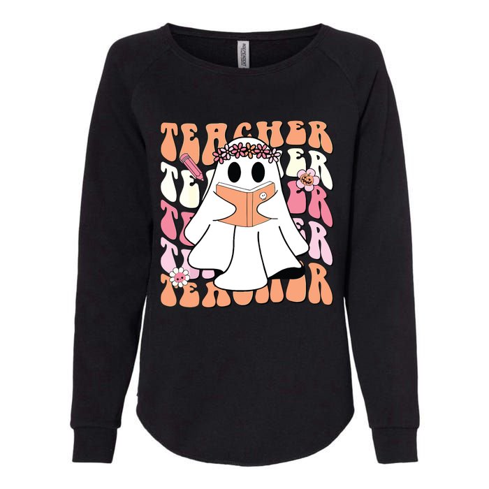 Groovy Teacher Cute Ghost Teaching Halloween Spooky Season Womens California Wash Sweatshirt