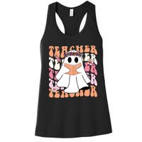 Groovy Teacher Cute Ghost Teaching Halloween Spooky Season Women's Racerback Tank