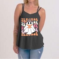 Groovy Teacher Cute Ghost Teaching Halloween Spooky Season Women's Strappy Tank