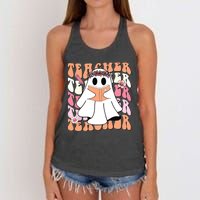 Groovy Teacher Cute Ghost Teaching Halloween Spooky Season Women's Knotted Racerback Tank