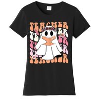 Groovy Teacher Cute Ghost Teaching Halloween Spooky Season Women's T-Shirt