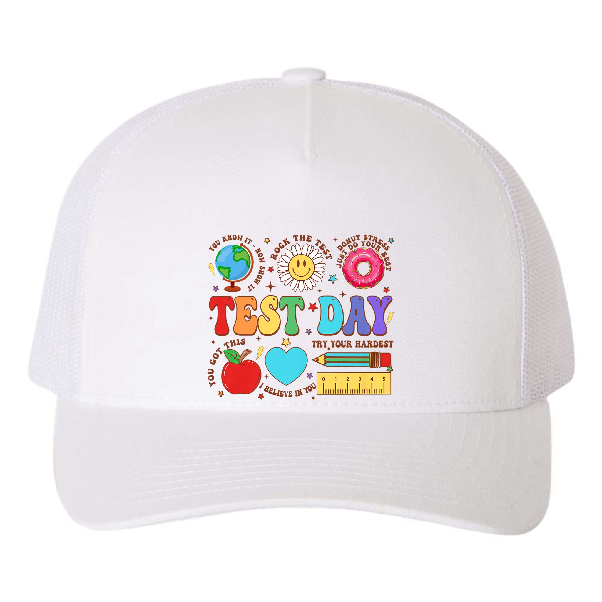 Groovy Testing Day Motivational Quotes Students Teachers Yupoong Adult 5-Panel Trucker Hat