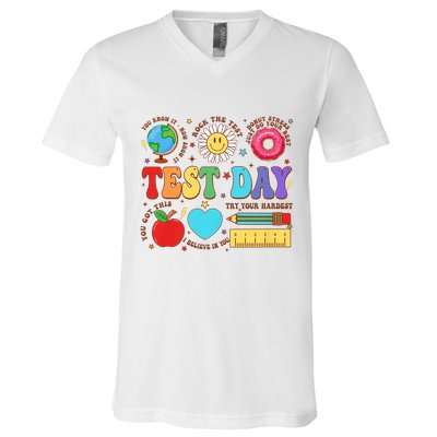 Groovy Testing Day Motivational Quotes Students Teachers V-Neck T-Shirt