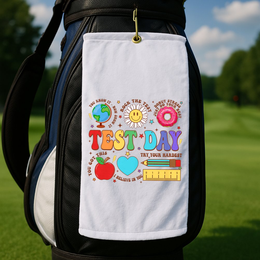 Groovy Testing Day Motivational Quotes Students Teachers Golf Towel