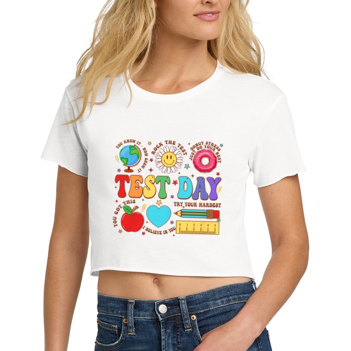 Groovy Testing Day Motivational Quotes Students Teachers Women's Crop Top Tee