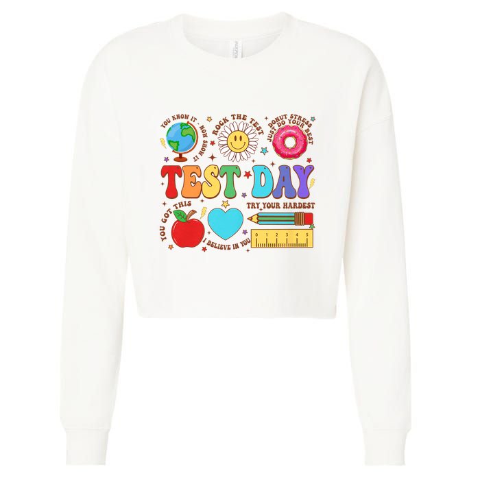 Groovy Testing Day Motivational Quotes Students Teachers Cropped Pullover Crew