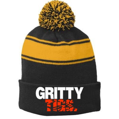 Gritty Tigs Detroit Baseball Stripe Pom Pom Beanie