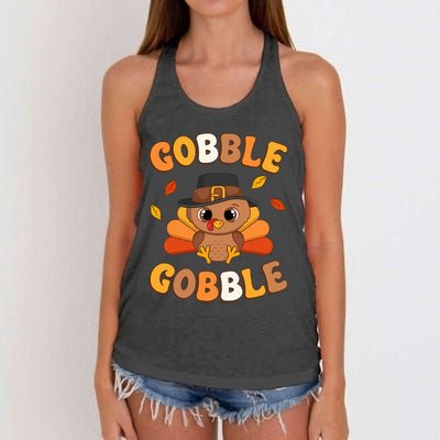 Gobble Turkey Day Happy Thanksgiving Women's Knotted Racerback Tank