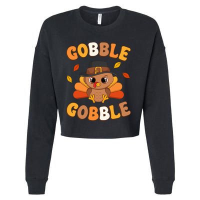 Gobble Turkey Day Happy Thanksgiving Cropped Pullover Crew