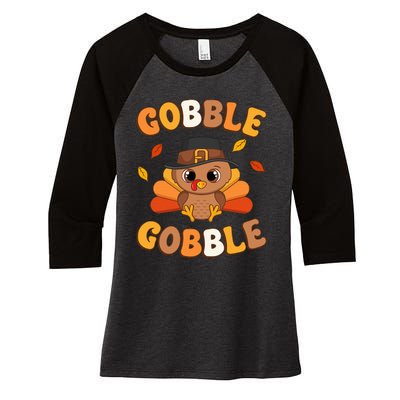 Gobble Turkey Day Happy Thanksgiving Women's Tri-Blend 3/4-Sleeve Raglan Shirt