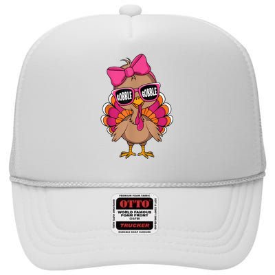 Gobble Turkey Day Happy Thanksgiving Girl High Crown Mesh Back Trucker Hat