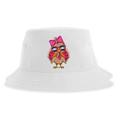 Gobble Turkey Day Happy Thanksgiving Girl Sustainable Bucket Hat