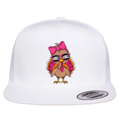 Gobble Turkey Day Happy Thanksgiving Girl Flat Bill Trucker Hat