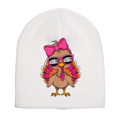 Gobble Turkey Day Happy Thanksgiving Girl Short Acrylic Beanie