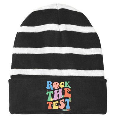 Groovy Test Day Teacher Testing Day Exam End of Year Striped Beanie with Solid Band