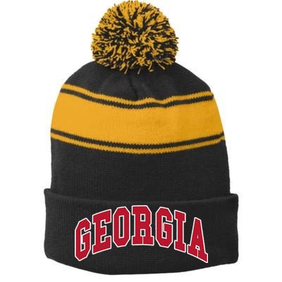 Georgia Throwback Design Classic Stripe Pom Pom Beanie