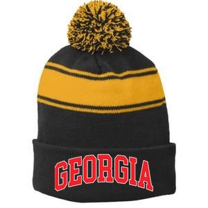 Georgia Throwback Design Classic Stripe Pom Pom Beanie