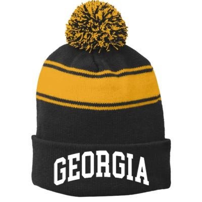 Georgia Throwback Design Classic Stripe Pom Pom Beanie